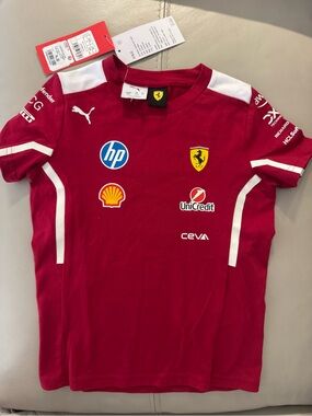 Puma Kids Red Ferrari Logo Racing Tee with White Accents